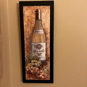 Wine Bottle White Grapes Art Picture Footed Framed Title